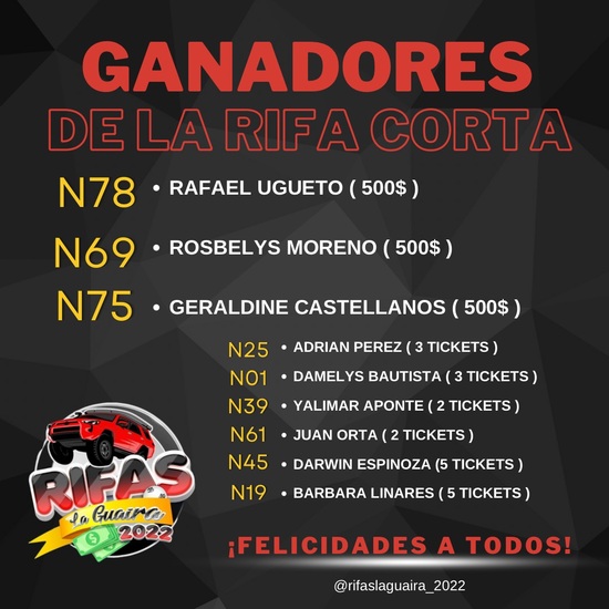 4ta RIFA CORTA 🏆