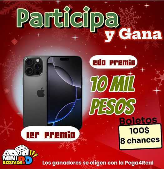 3er iPhone 16 pro + 10 mil en efectivo