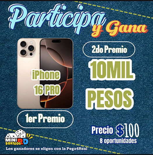 4to iPhone 16 pro + 10 mil en efectivo 