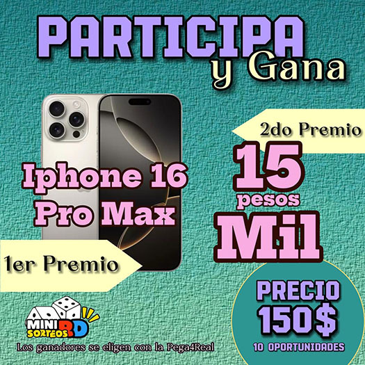 #8 iPhone 16 Pro Max + 15 Mil en Efectivo