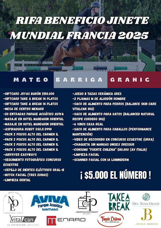 Rifa Beneficio Jinete Mundial Francia: Mateo Barriga Granic