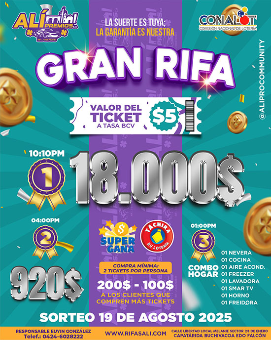 Gran Rifa Ali Premios Agosto 2025