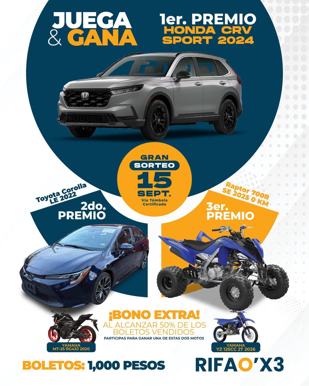 : 🏆🚗 ¡RIFAO’X3 PRESENTA LA RIFA MÁS ESPECTACULAR! 🚤🏍️