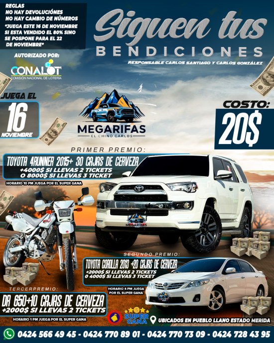 🎉🚨 MEGA RIFAS EL CHINO CARLOS – TOYOTA 4RUNNER 🚨🎉 